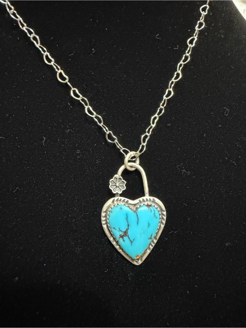 Authentic Kingman Blue Turquoise Heart Locket Pendant Necklace - Picture 3 of 4